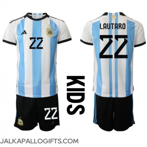 Argentiina Lautaro Martinez #22 Koti Peliasu Lasten MM-kisat 2022 Lyhythihainen (+ Lyhyet housut)
